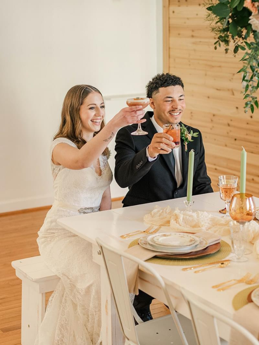 Bride and groom toast